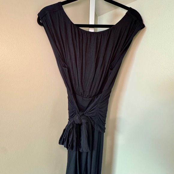 Michael Stars Black Cap Sleeve Ruched Waist Wide Leg Jumpsuit Tie Back Large - Picture 2 of 5